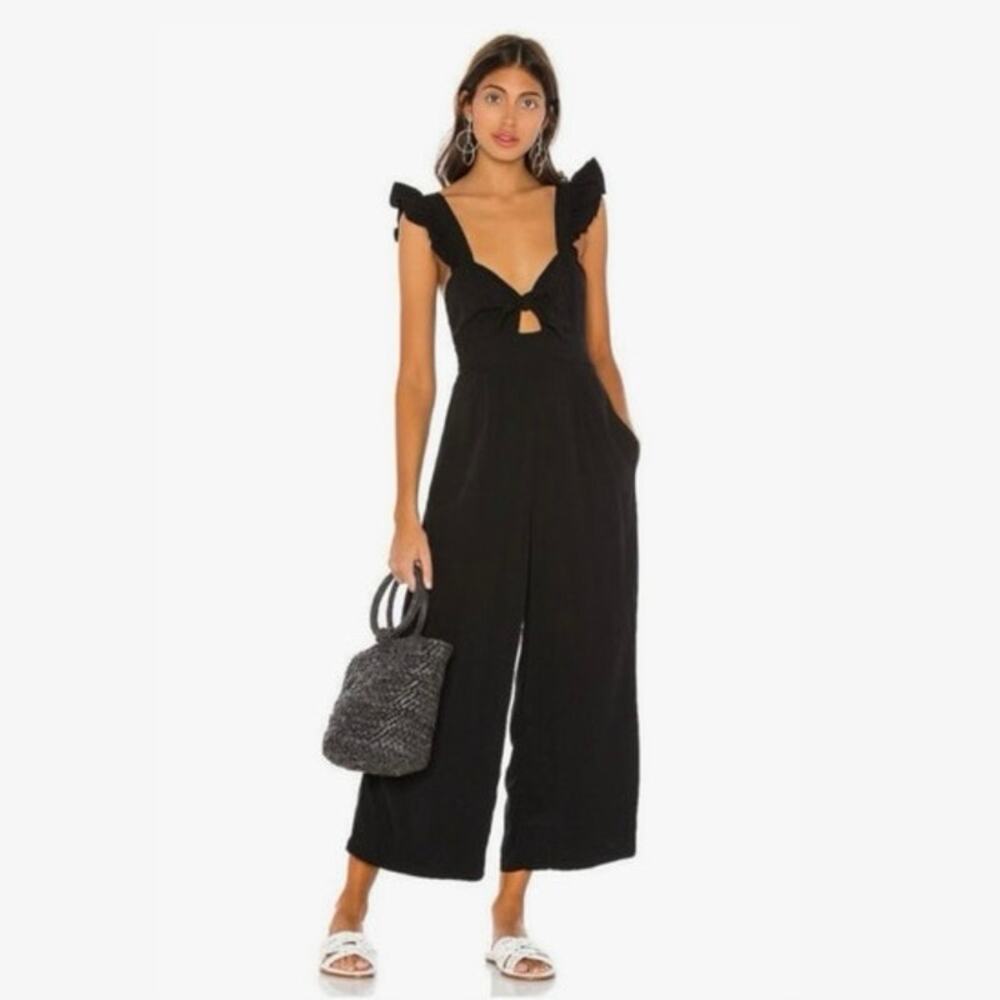 LSPACE Pasadena Large Black Ruffle Adjustable Sleeve Pantsuit Jumpsuit‎ Ankle
